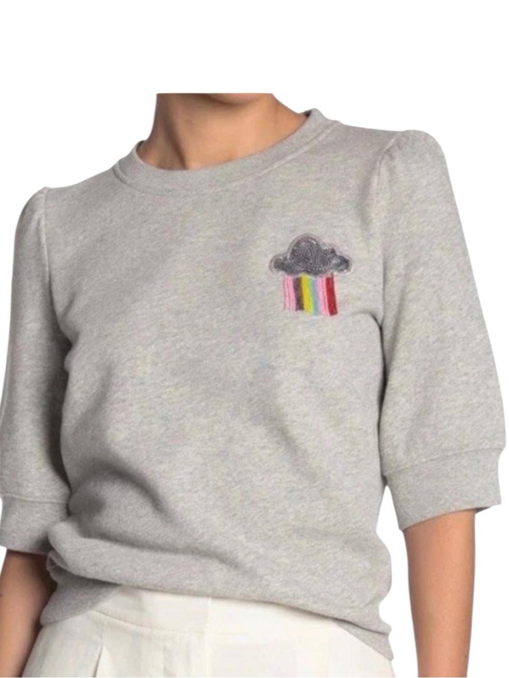Kate Spade Rain or Shine Short Sleeve Pullover Sweatshirt with Beads Small